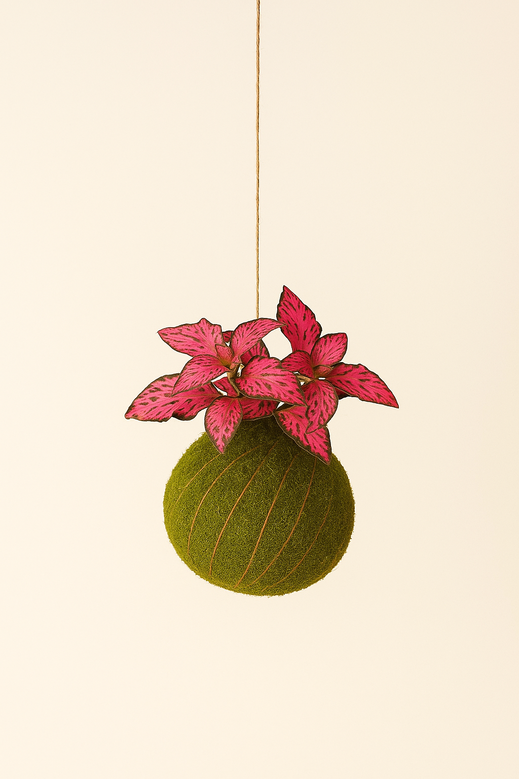 Baby Kokedama | Fittonia Pink “Forest Flame”